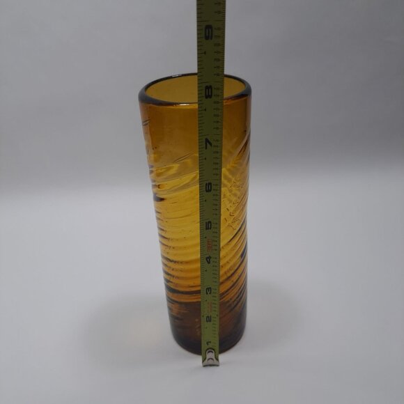 Mexican Hand Blown Amber Swirl Glass Tumbler Vintage Rustic Design Rare - Picture 8 of 10